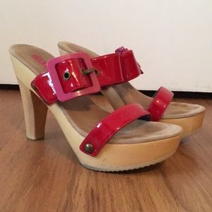 Marc Jacobs Wooden Platform Patent Buckle Heel
